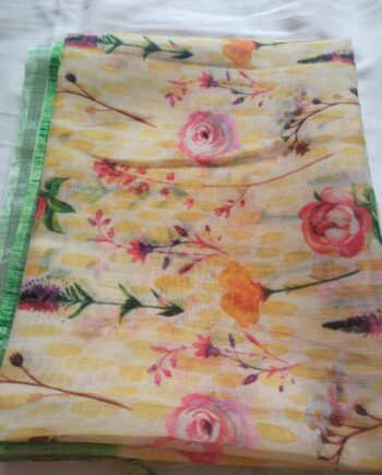 Ladies Beautiful Soft Linen Sarees With Digital Print