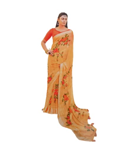 Women's Chiffon Saree With Blouse Piece SELLERS STORE Women's Chiffon Saree With Blouse Piece