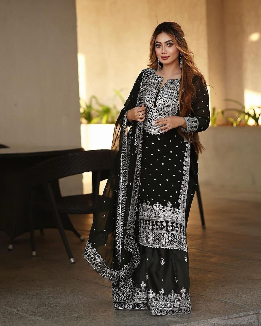 Heavy Embroidery Sequence Work Top-Gharara And Dupatta Set Fully Stitched Ready To Wear Collection SELLERS STORE Heavy Embroidery Sequence Work Top-Gharara And Dupatta Set Fully Stitched Ready To Wear Collection