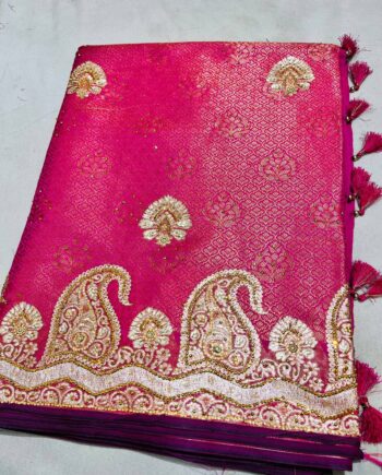 Brocade Banarasi Satin Saree Exclusive Premium Saree for Wedding, Office & Festival With Embroidery Work