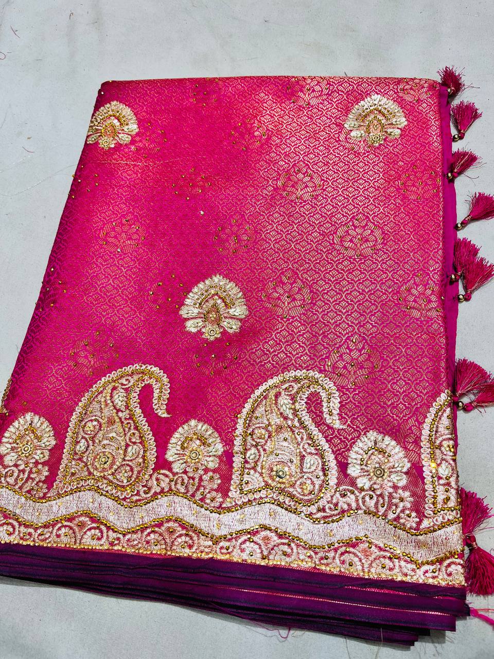 Brocade Banarasi Satin Saree Exclusive Premium Saree for Wedding, Office & Festival With Embroidery Work SELLERS STORE Brocade Banarasi Satin Saree Exclusive Premium Saree for Wedding, Office & Festival With Embroidery Work