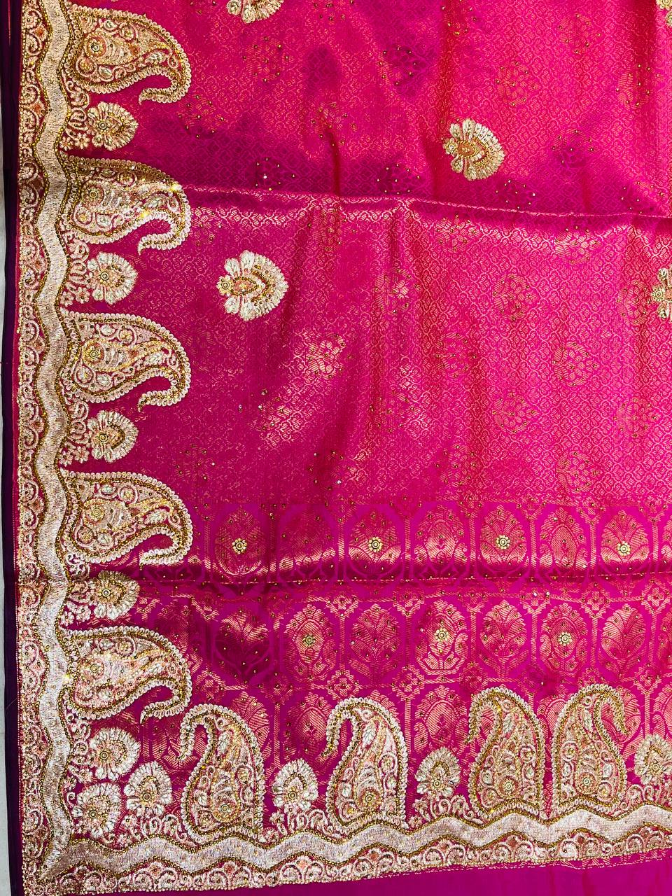 Brocade Banarasi Satin Saree Exclusive Premium Saree for Wedding, Office & Festival With Embroidery Work SELLERS STORE Brocade Banarasi Satin Saree Exclusive Premium Saree for Wedding, Office & Festival With Embroidery Work