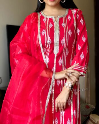 Khadi Print Heavy Gotta Lace Cotton Suit