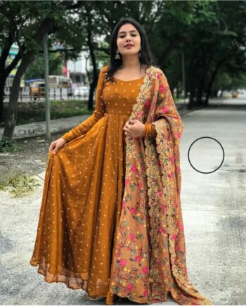 Georgette Maxi Dress With Digital Embroidery Dupatta