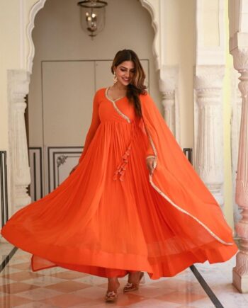 Georgette Gown With Fancy Real Mirror Work