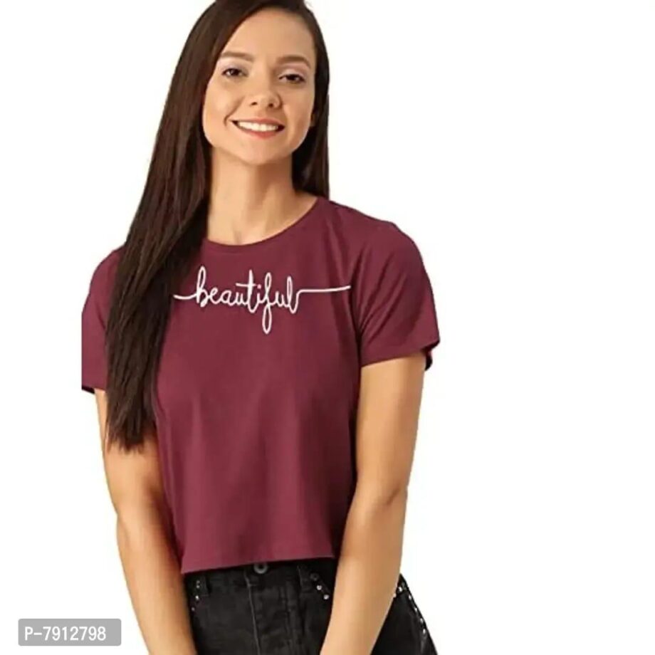 Women's Regular Fit Cotton Half Sleeve Round Neck Crop Tees/T Shirts and Tops Fabric: Cotton   Type: t-shirts   Style: crop   Design Type: crop   Sleeve Style: half sleeve   Neck Style: collarless