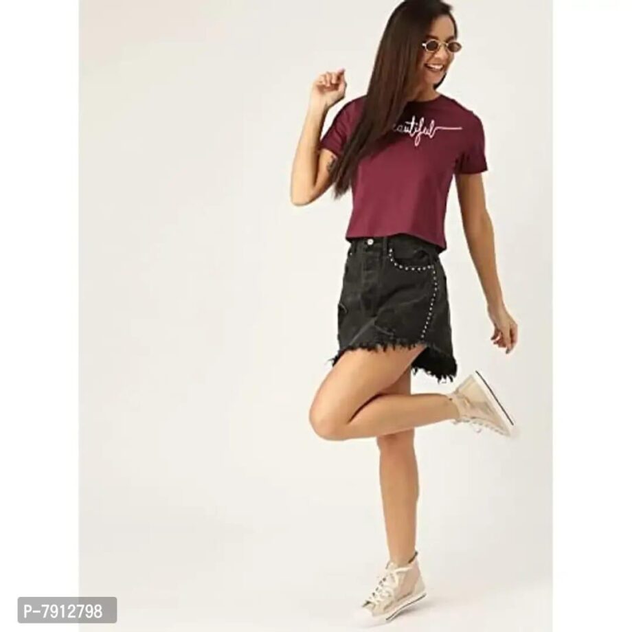 Women's Regular Fit Cotton Half Sleeve Round Neck Crop Tees/T Shirts and Tops Fabric: Cotton   Type: t-shirts   Style: crop   Design Type: crop   Sleeve Style: half sleeve   Neck Style: collarless