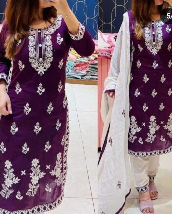 Cotton Fabric Kurti With Mulmul Duppatta & Pant