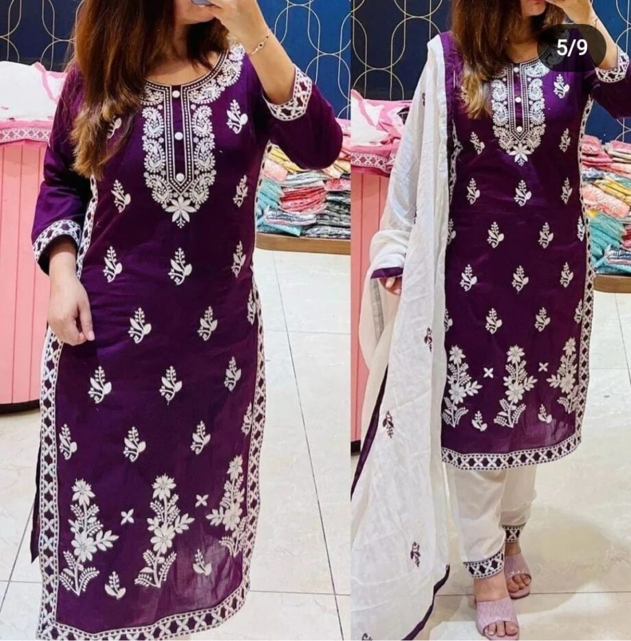 Cotton Fabric Kurti With Mulmul Duppatta & Pant