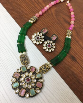 Premium Quality Beads With Kundan Pendent Pearl Set