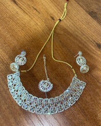 Shining Stone Jewelry Set: 2 Jhumke & 1 Mangtika