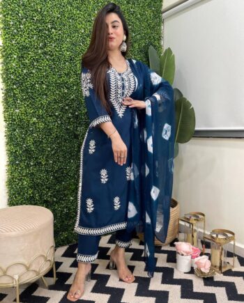 Chikankari Embroidery Suit With Nazneen Dupatta