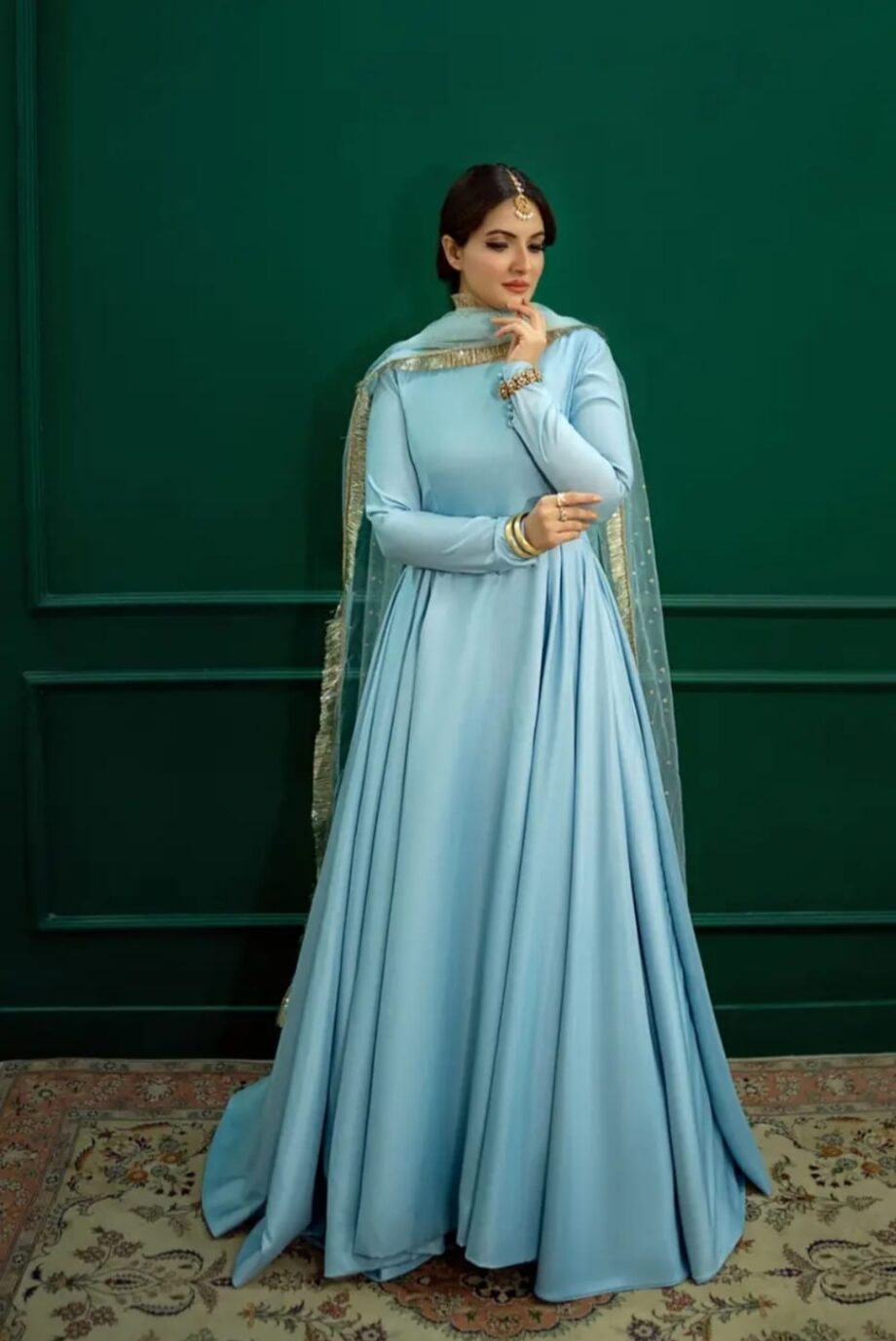 Heavy Silk Suit With Fancy Neck Pattern and Full Chudidar Sleeves