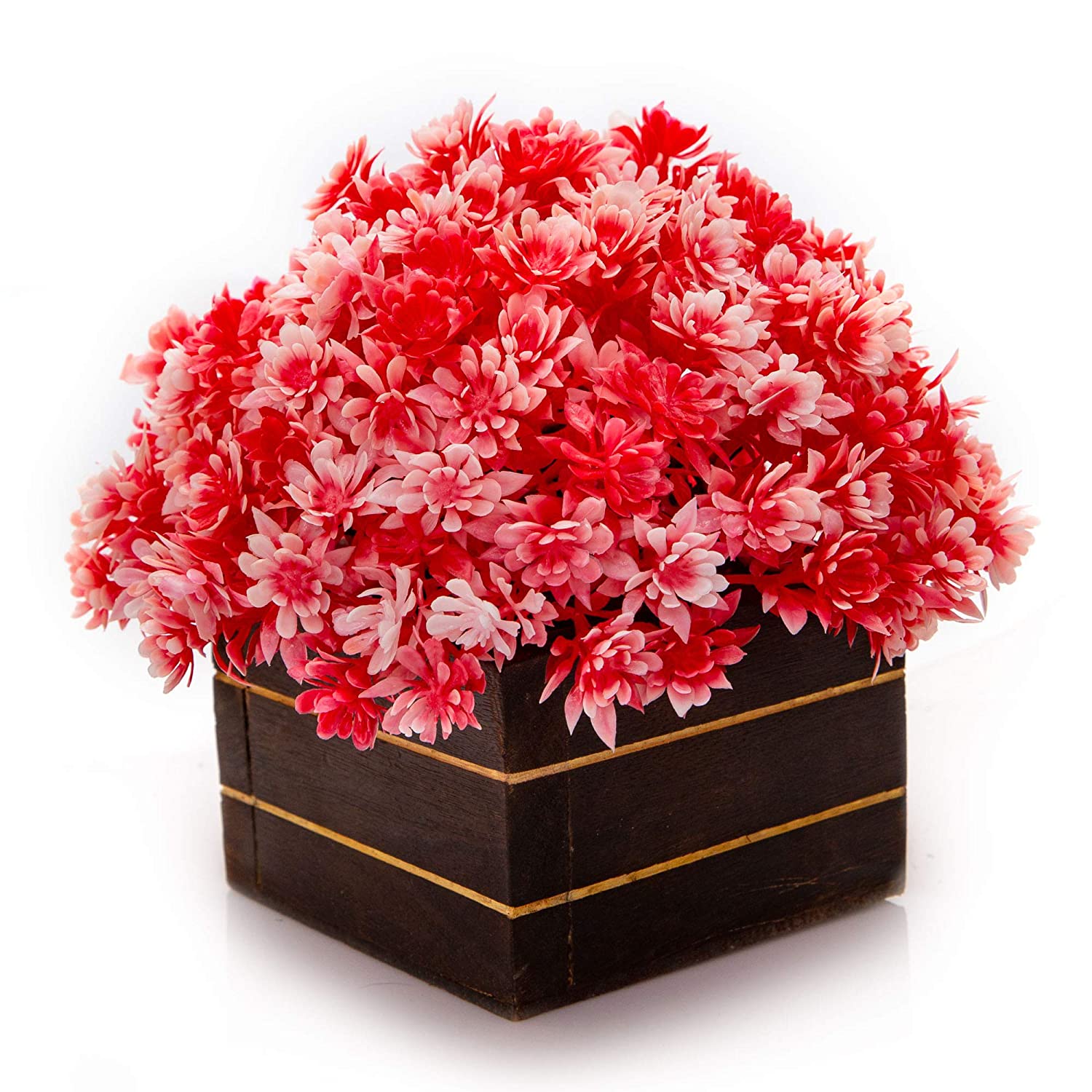 Artificial Flowers with Wooden Pot for Living Room Kitchen Decoration - RED Flowers SELLERS STORE Artificial Flowers with Wooden Pot for Living Room Kitchen Decoration - RED Flowers