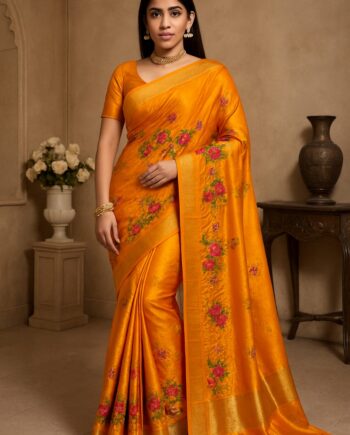 Elegant Yellow Floral Silk Saree for Women