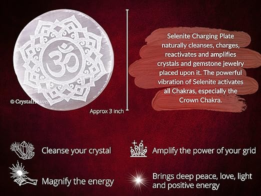 Om Selenite Plate – Crystal Healing Plate for Positive Energy, Meditation & Vastu SELLERS STORE Om Selenite Plate – Crystal Healing Plate for Positive Energy, Meditation & Vastu