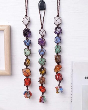 Seven Chakra Crystal Wall Hanging – Tumbled Gemstones for Energy, Healing & Home Décor