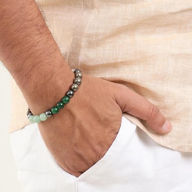 Dhan Yog Bracelet – Natural Gemstone Beaded With Tiger Eye, Green Aventurine, Green Jade & Crystal for Wealth & Prosperity SELLERS STORE Dhan Yog Bracelet – Natural Gemstone Beaded With Tiger Eye, Green Aventurine, Green Jade & Crystal for Wealth & Prosperity